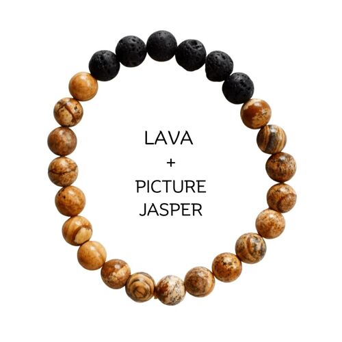 Picture Jasper Diffuser Oil Bracelet, Aromatherapy Gift Lava Stone Diffuser Bracelet, Essential Oils Diffuser Jewelry Rock Lava Diffuser