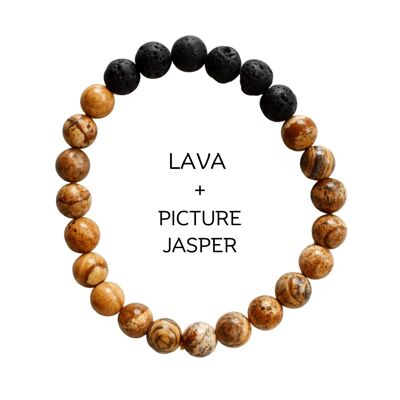 Picture Jasper Diffuser Oil Bracelet, Aromatherapy Gift Lava Stone Diffuser Bracelet, Essential Oils Diffuser Jewelry Rock Lava Diffuser