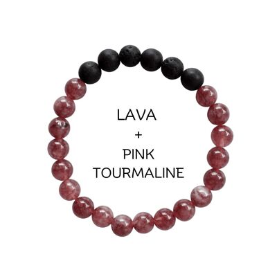 Pulsera de aceite difusor de turmalina rosa, pulsera difusora de piedra de lava de regalo de aromaterapia, difusor de aceites esenciales joyería difusor de lava de roca