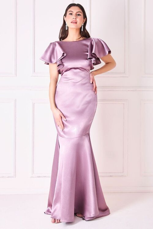 GODDIVA SATIN FLUTTER SLEEVE MERMAID MAXI DRESS DR3954 ROSEPINK