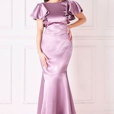 MAXI ABITO A SIRENA GODDIVA IN RASO CON MANICHE svolazzanti DR3954 ROSA ROSA