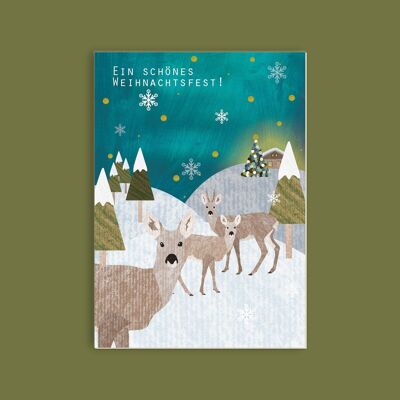 Cartolina in pasta di legno - Natale - cervo