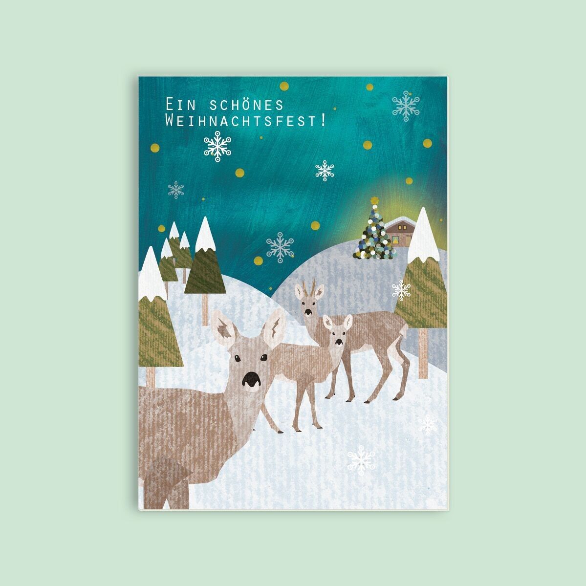 Cartolina in pasta di legno - Natale - cervo