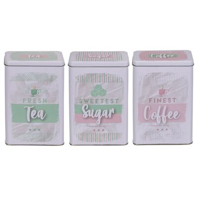 Set 3 Latas metal pastel Tea, sugar, cofee 12x18