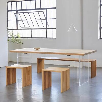 360Home solid wood dining table with clear glass legs B