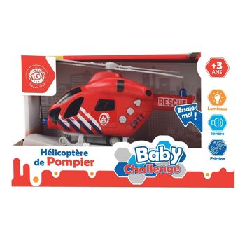 BABY CHALLENGE - Hélicoptère de Secours - Véhicule d'Intervention - 021168 - 1/62 - Prêt à Rouler - Piles incluses - Véhicule Friction - Rouge - Sonore Et Lumineux - Plastique - À Partir de 3 ans 3