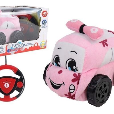 BABY CHALLENGE - Van Peluche - Mon Premier Véhicule - 051044 - Voiture Télécommandée - Rose - Lavable En Machine - 1/24 - Piles Non Incluses - Tissu et Plastique - À Partir de 18 mois