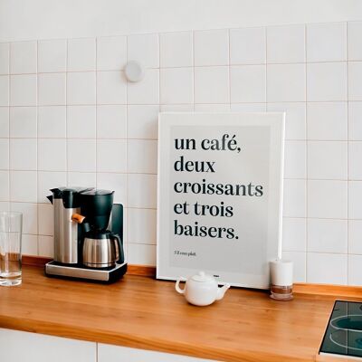 Un café, dos croissants y tres besos | cartel gráfico