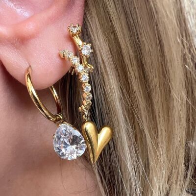 Tiny Crystal Earrings, Gold Tiny Studs, Gold Heart Earrings, Gold Studs, Gold Hoops, Small Earrings, Gift for Her, Made in Greece.