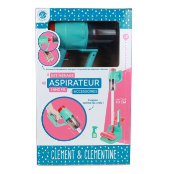 CLEMENT CLEMENTINE - Aspirateur Sans Fil Avec Accessoires - Jeu d'Imitation - 110401 - Bleu - Plastique - Ménage - Balai - Jouet Enfant - Nettoyage - Piles Non Incluses - 67 cm x 18 cm - À Partir de 3 ans 3