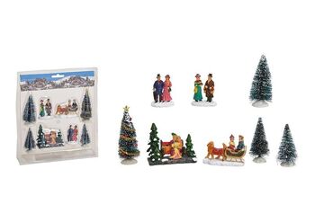 Ensemble miniature figurines, arbre 5-10 cm H en plastique, ensemble multicolore de 8, (L / H / P) 21x27x6cm