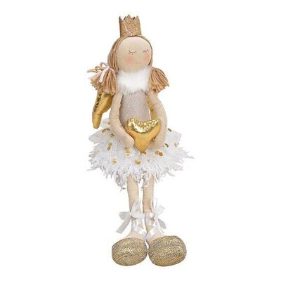 Edge stool angel with heart made of beige textile