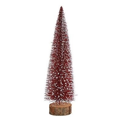 Árbol de Navidad sobre tronco de árbol con purpurina de plástico rojo (An / Al / Pr) 7x25x7cm