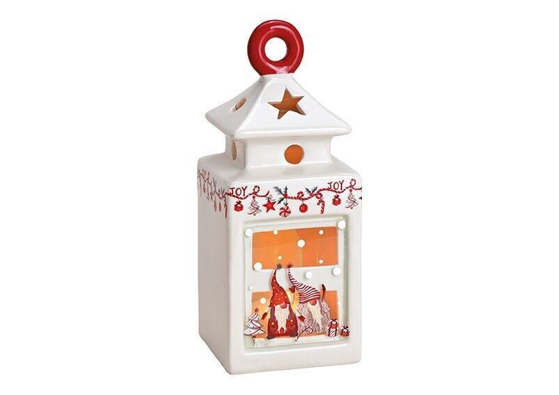 Lantern lantern, Christmas elf decor made of ceramic white (W / H / D) 10x24x10cm