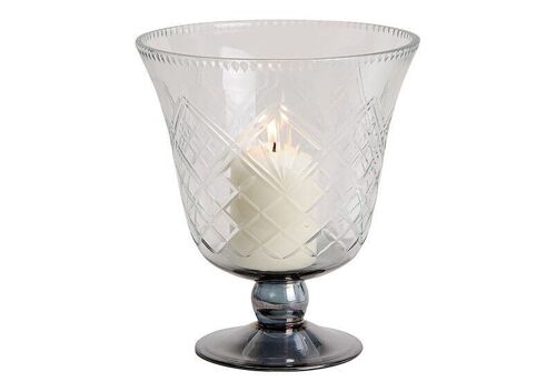 Windlicht, Vase, Kelch mit Rautenmuster aus Glas Transparent (B/H/T) 18x21x18cm