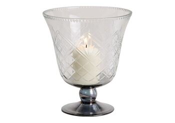 Lanterne, vase, calice avec motif losange en verre transparent (L/H/P) 18x21x18cm