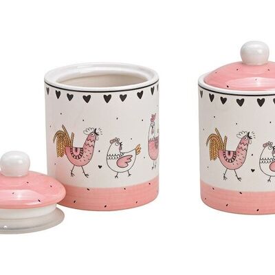 Storage jar rooster chicken decor made of ceramic pink / pink