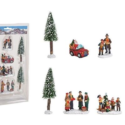 Miniature set figures, tree 4-14cm H made of plastic, multicolored set of 8, (W / H / D) 21x40x8cm