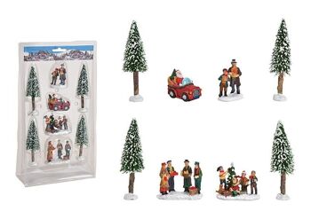 Ensemble de figurines miniatures, arbre 4-14cm H en plastique, ensemble multicolore de 8, (L / H / P) 21x40x8cm