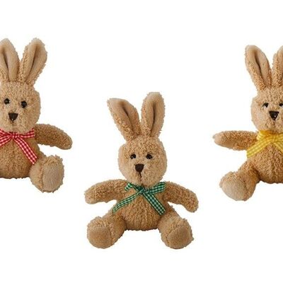 Bunny with bow made of plush beige 3-fold