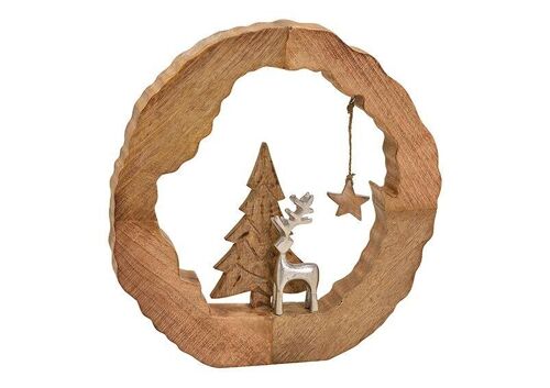 Aufsteller Elch aus Metall mit Baum im Ring aus Mangoholz Braun (B/H/T) 36x39x5cm