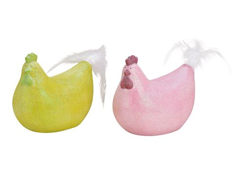 Huhn glitzernd aus Keramik Gelb/Pink 2-fach