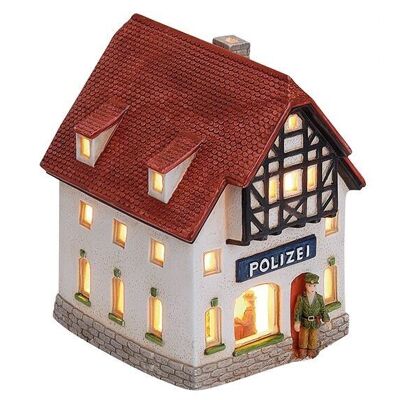 Windlicht-Haus Polizei aus Porzellan, B14 x T11 x H16 cm