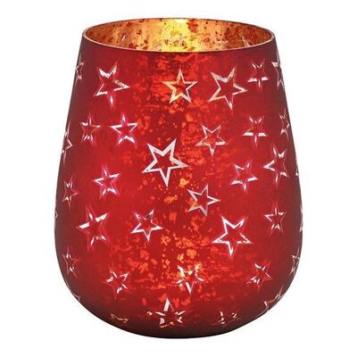 Windlicht Stern Dekor aus Glas Rot (B/H/T) 13x14x13cm