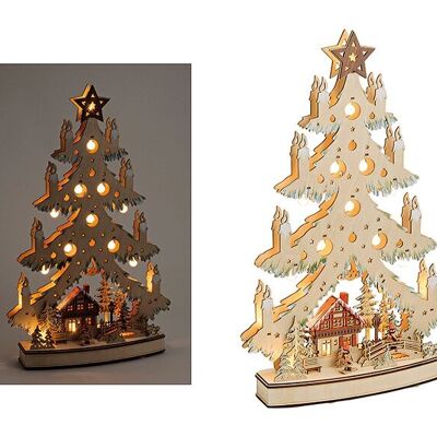 Árbol de Navidad con iluminación LED de madera (An / Al / Pr) 34x64x10 cm