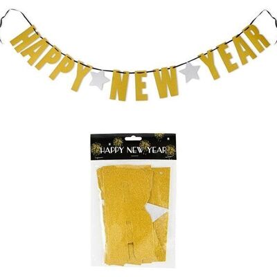Garland Happy New Year made of paper / cardboard gold 220cm