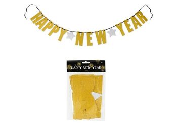 Guirlande Happy New Year en papier / carton or 220cm