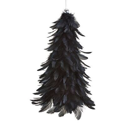 Hanging Christmas tree made of feather, black plastic (W/H/D) 15x30x15cm