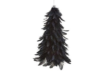 Sapin de Noël suspendu en plume, plastique noir (L/H/P) 15x30x15cm