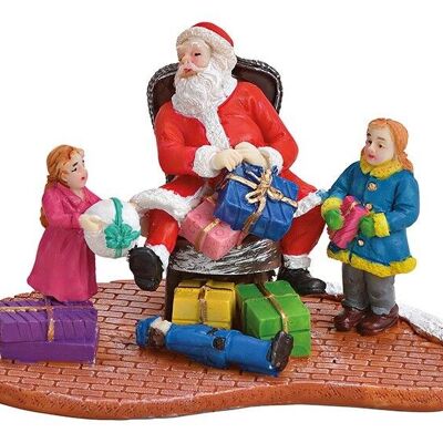 Père Noël miniature avec enfants en poly coloré (L / H / P) 11x7x6cm