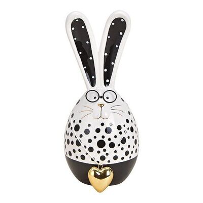 Coniglietto con occhiali, ciondolo cuore in ceramica bianco, nero (L/A/P) 9x22x9cm