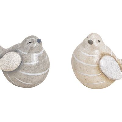 Uccello in ceramica grigio / beige doppio