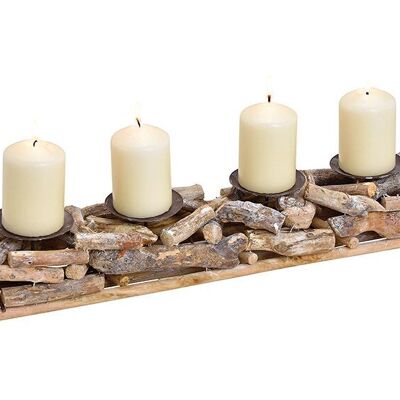 Kerzenhalter Adventsgesteck aus Holz, Metall Natur (B/H/T) 50x9x10cm