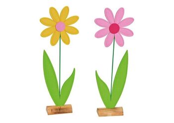 Fleur sur support en bois en feutre jaune/rose 2 fois, (L/H/P) 17x49x6cm