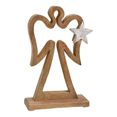 Stand ange avec décor étoile en métal en bois de manguier marron (L/H/P) 17x28x6cm