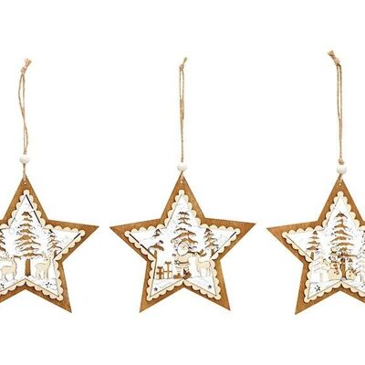 Hanger star Christmas motif made of wood brown 3-fold