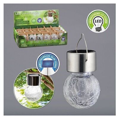 Solar light LED Crackle made of glass, stainless steel, transparent glass plastic, warm white, (W/H/D) 6x13x6cm incl. 1x1.2V Ni-MH 200mAH. 2/3AAA, on and off switch,