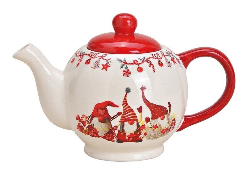 Teapot Christmas elf decor made of ceramic white (W / H / D) 24x15x13cm