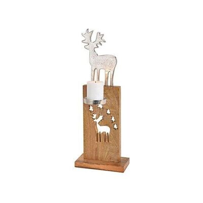 Deer candle holder made of aluminum on a mango wood stand