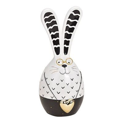 Coniglietto con occhiali, ciondolo cuore in ceramica bianco, nero (L/A/P) 12x28x12cm