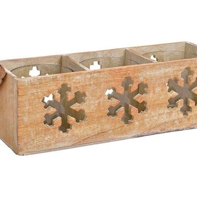 Lanterne décor flocon de neige pour 3 bougies chauffe-plat en bois de manguier