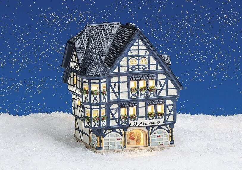 Librairie Lichthaus porcelaine avec vitre 15x15x17cm