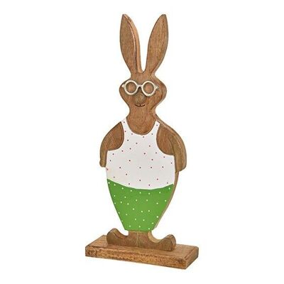 Coniglio in piedi con occhiali in legno verde/bianco (L/A/P) 20x50x9cm