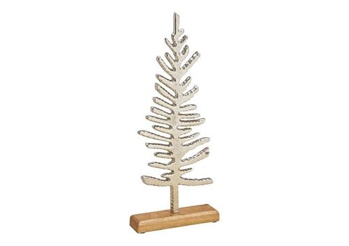 Aufsteller Tannenbaum aus Metall, Mangoholz Silber (B/H/T) 16x42x5cm