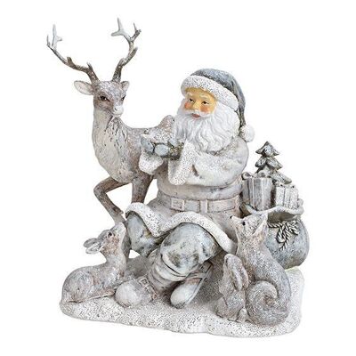 Santa Claus scene with animals made of poly silver (W / H / D) 16x19x13cm