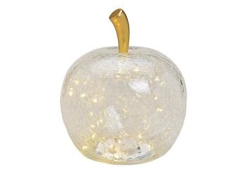 Pomme avec 40 LED, avec minuterie, en verre transparent (L / H / P) 27x30x27cm